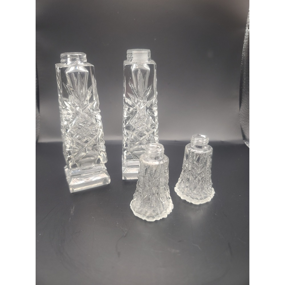 Vintage Pressed‎ Glass Vanity Set 4pc Clear Diamond Cut Bottles Made in USA